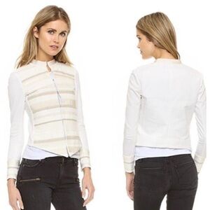Women’s Superfine Embroidered Tonal Stripes Jean Jacket Off White XS Italian